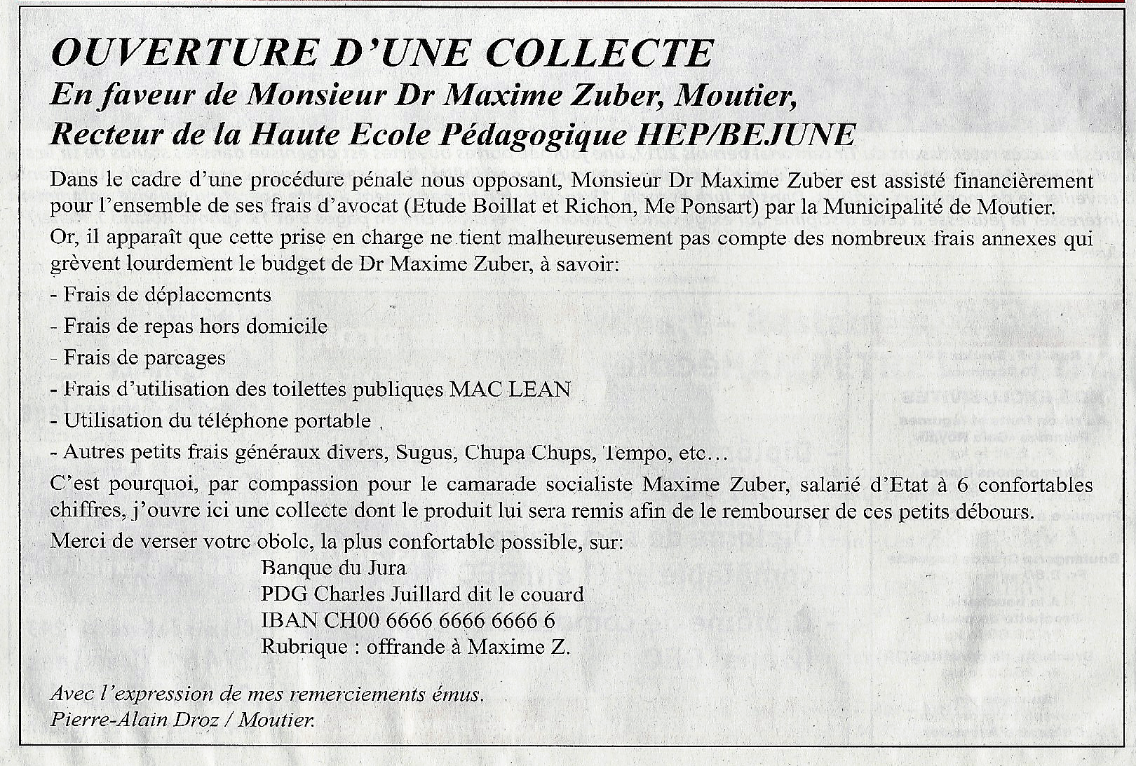 Ouverture d'une collecte