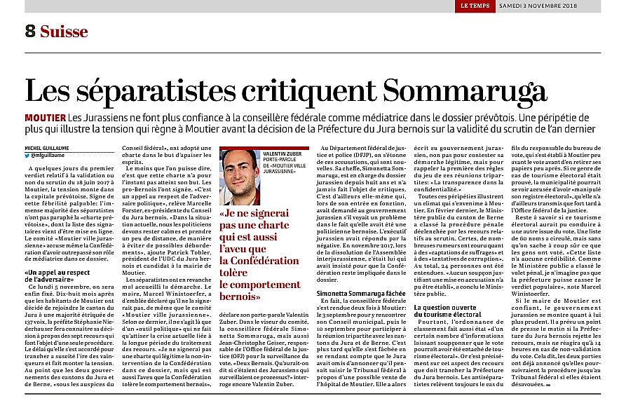 Les séparatistes critiquent Sommaruga