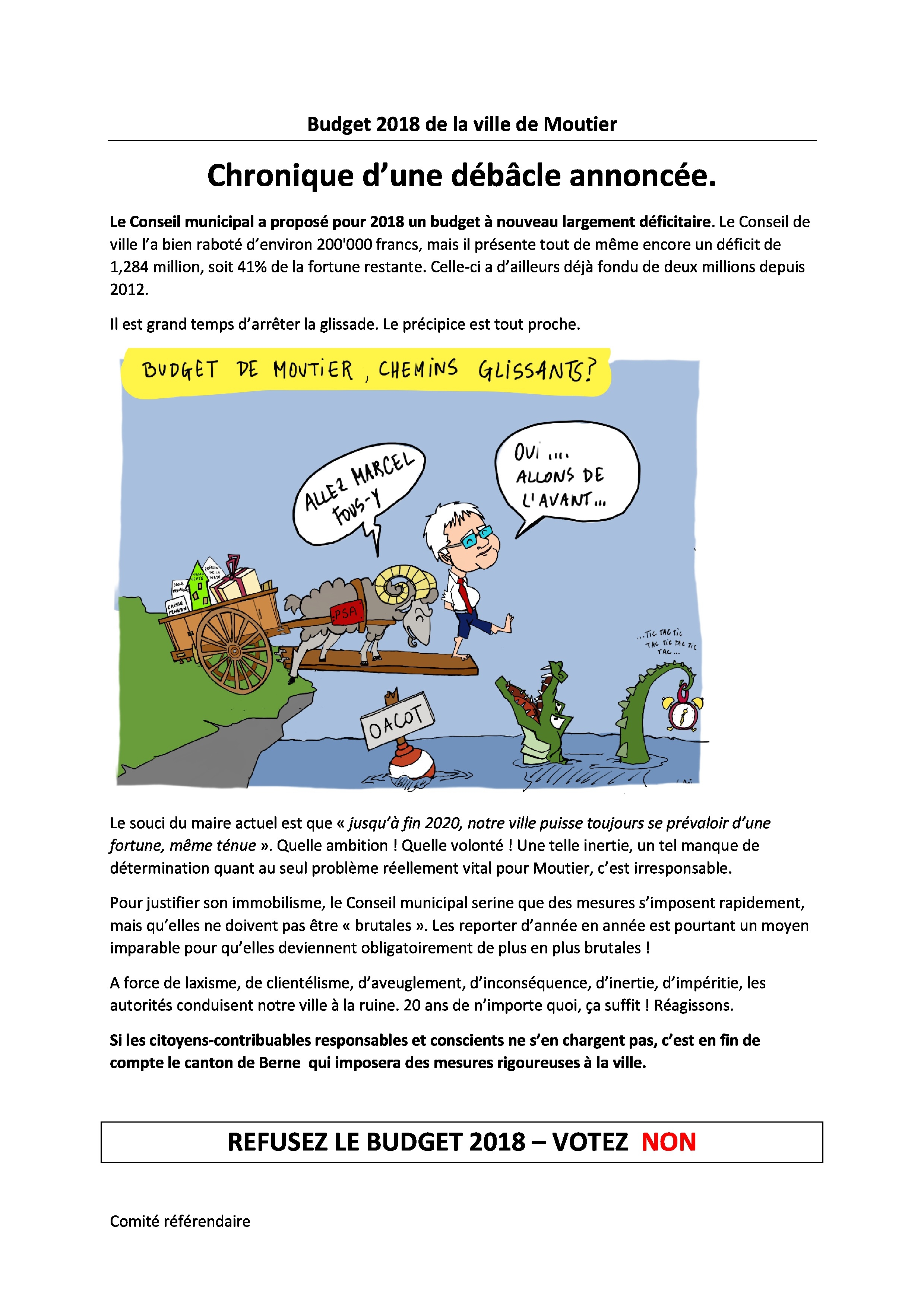 Dessin budget ville de Moutier 2018