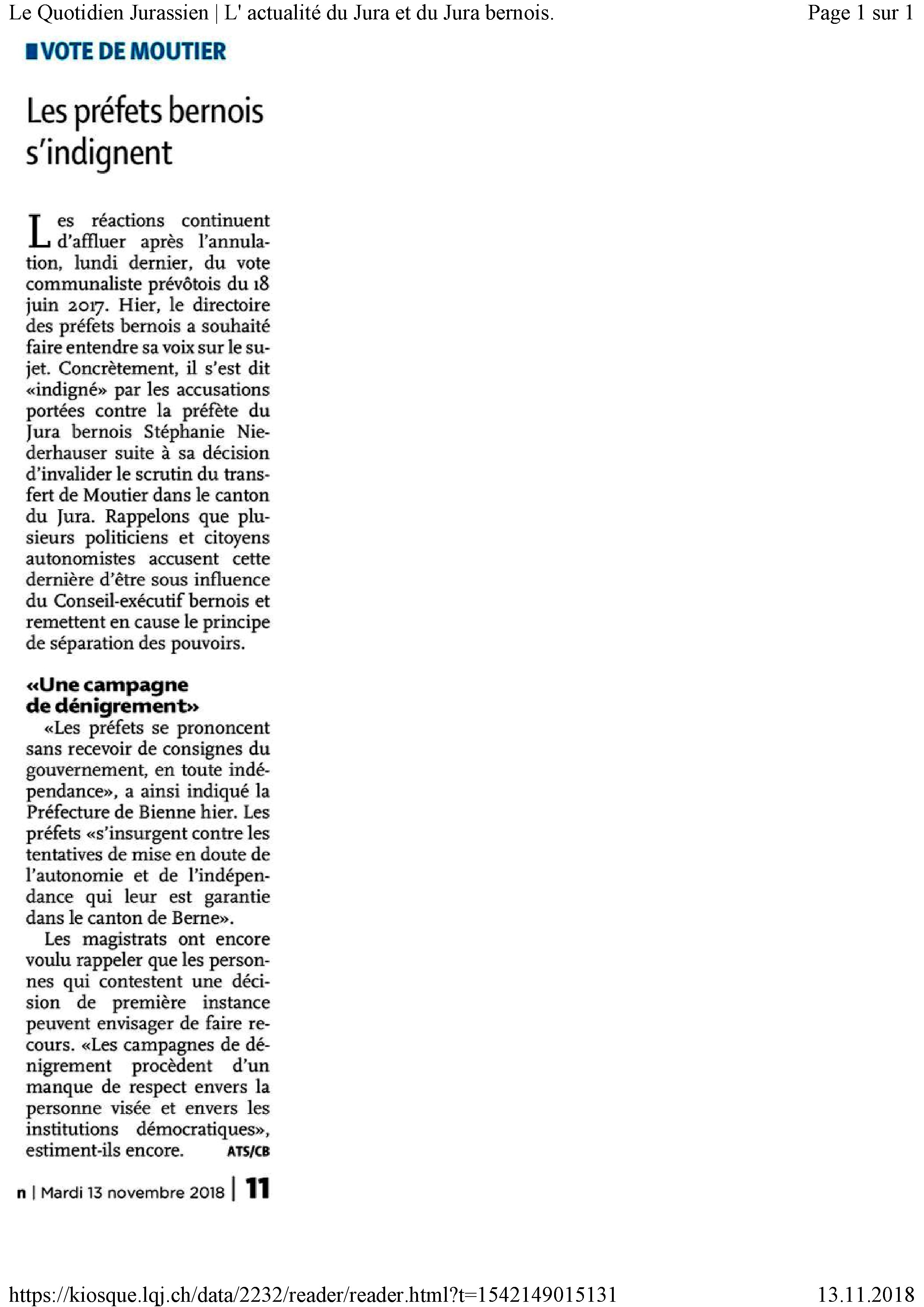 Les préféts bernois s'indignent
