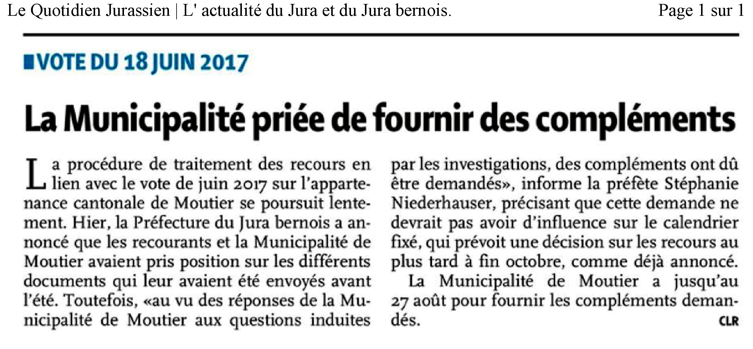 La Municipalité prée de fournir des compléments