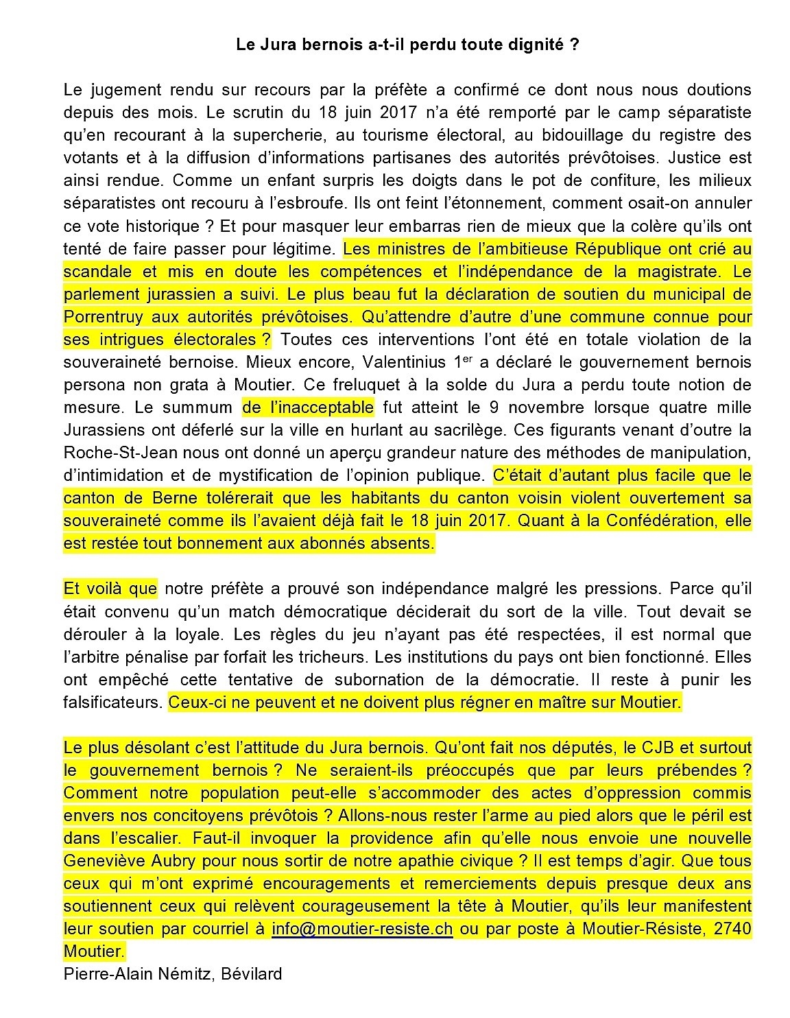 Le Jura bernois a-t-il perdu tout dignité ?