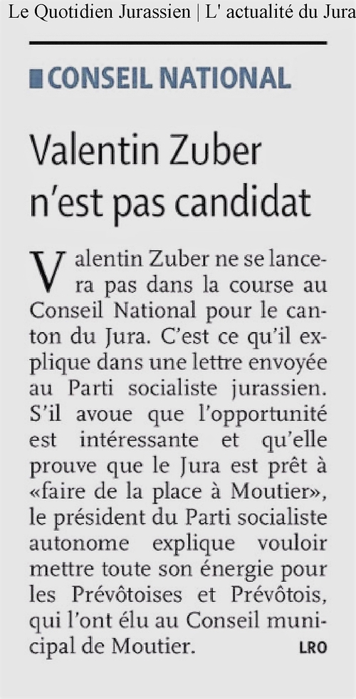 Valentin Zuber n'est pas candidat au conseil national