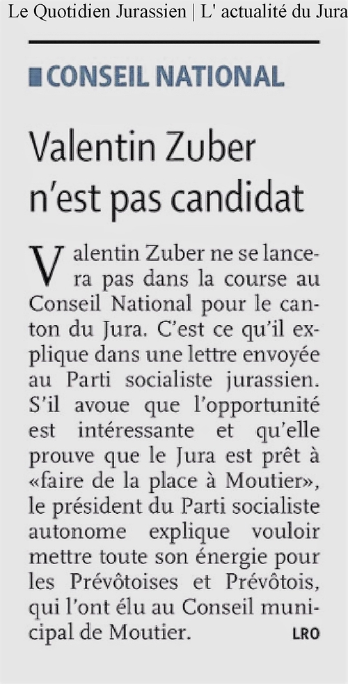 Valentin Zuber n&#x27;est pas candidat au conseil national