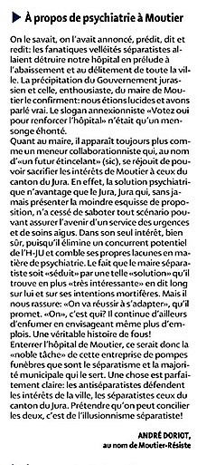 Hôpital de Moutier psychiatrie André Doriot