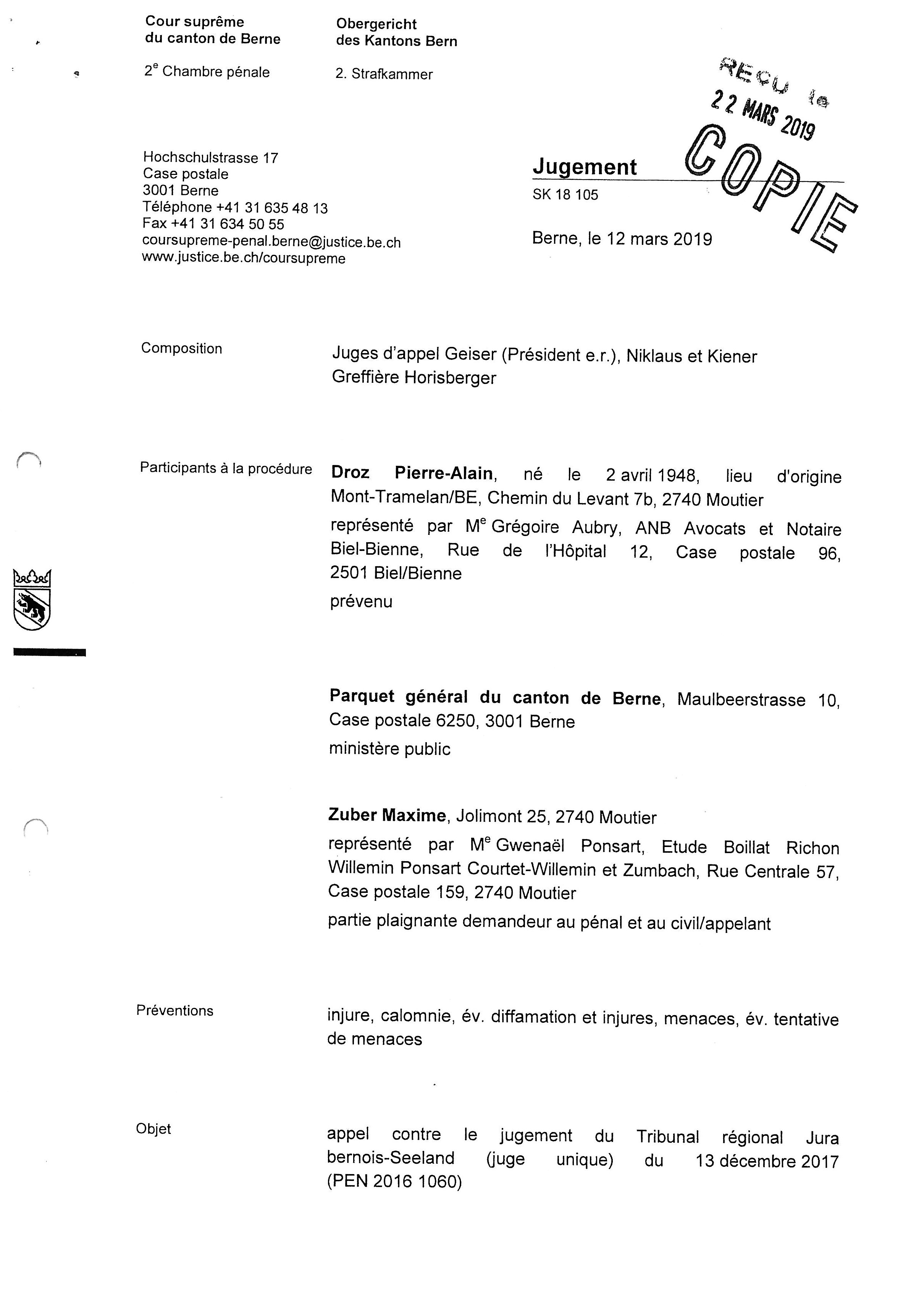 Jugement Droz-Zuber partie 1